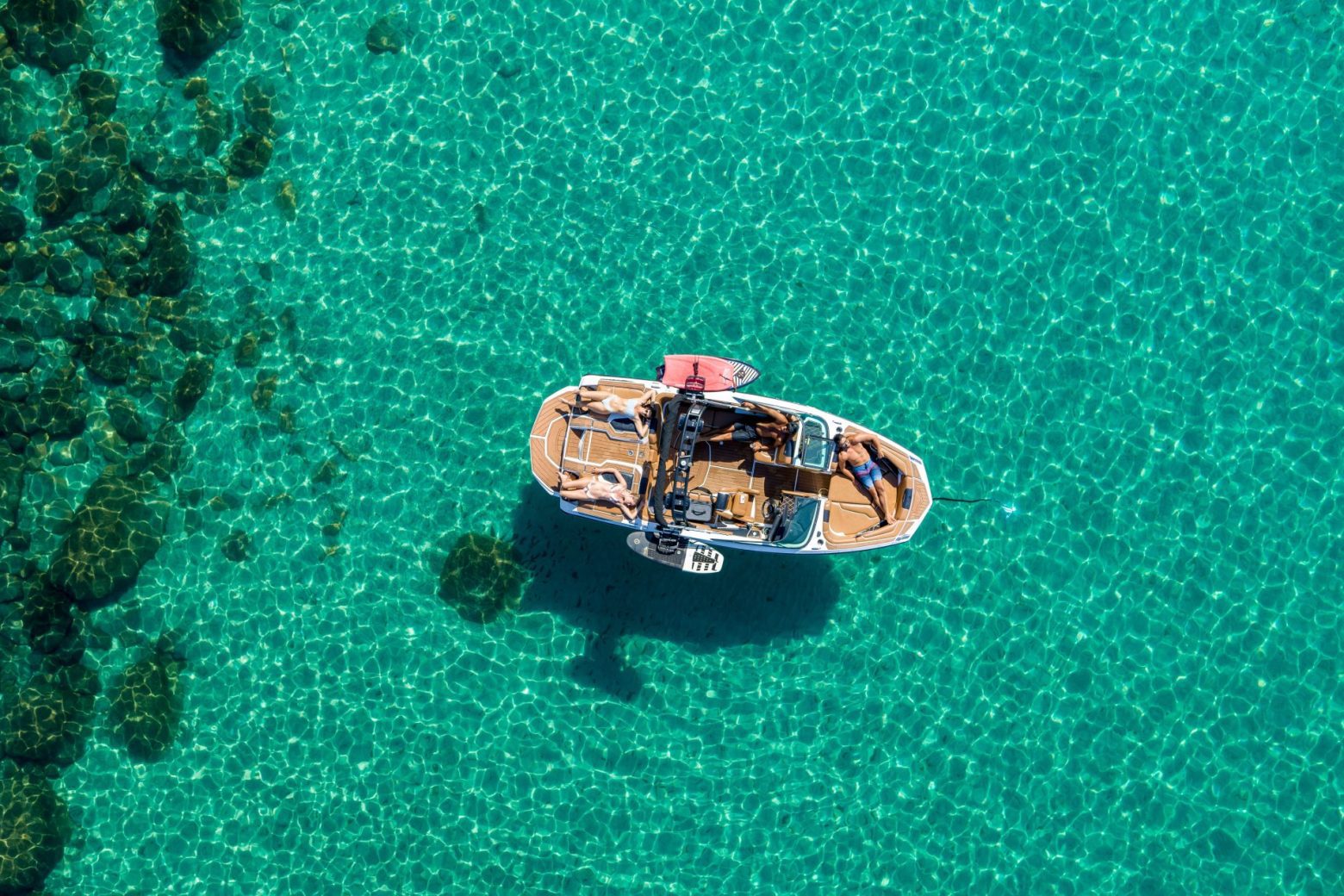 Boat on Lake Tahoe aerial view