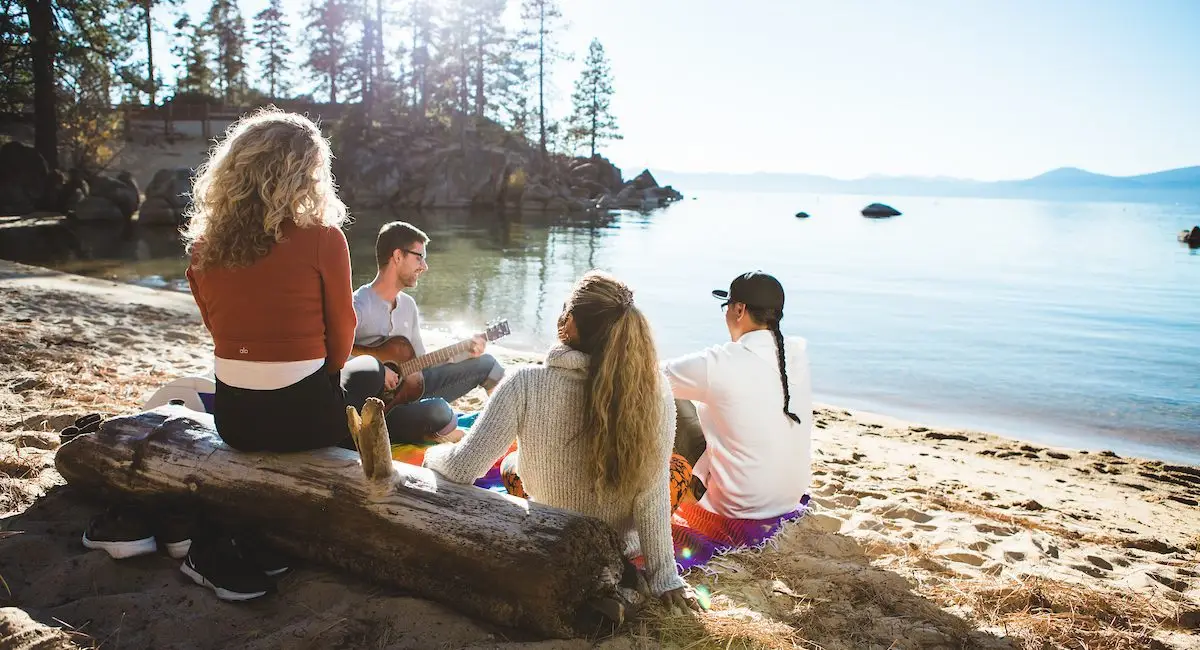 Hanging out on beach at Sand Harbor in Lake Tahoe