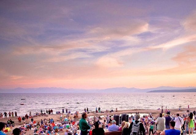 Music on the beach sunset Lake Tahoe