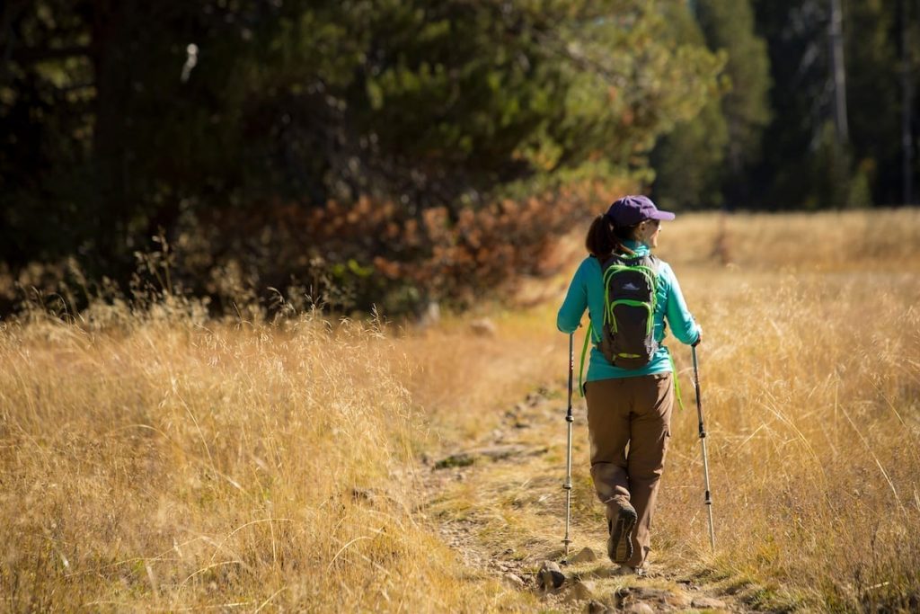 Tranquility-seekers will be treated to plenty of peaceful experiences. Pictured is a teal-coated woman trailing through a shrubbery-framed path.