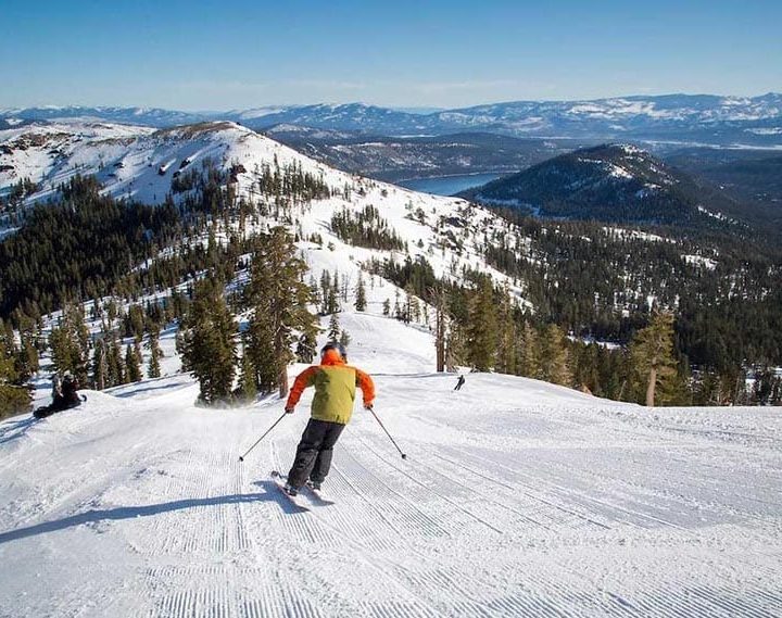 Sugar Bowl skiing with a view of Donner Lake