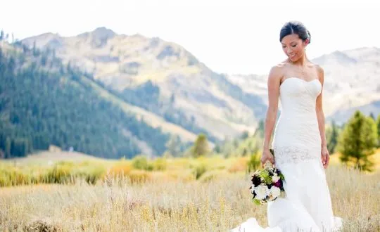 Bride outside during wedding at Palisades Tahoe in Lake Thahoe